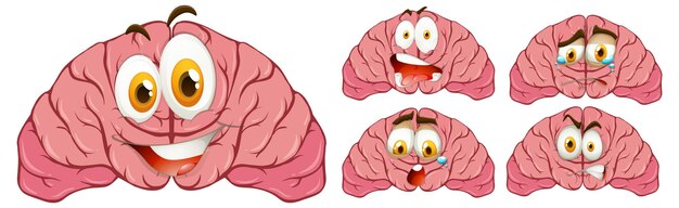 Free vector cartoon human brain with facial expression