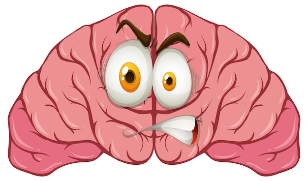 Free vector cartoon human brain with facial expression