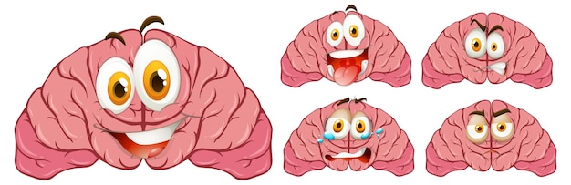 Free vector cartoon human brain with facial expression