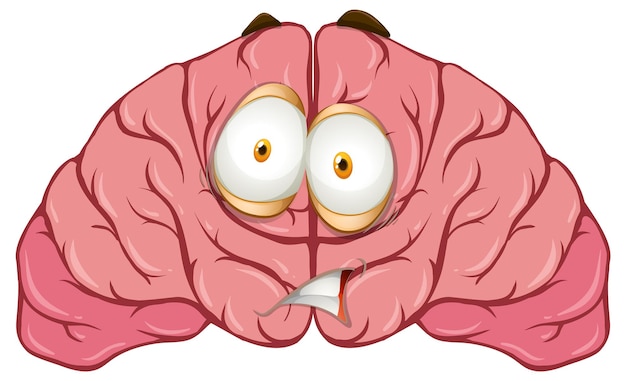 Free vector cartoon human brain with facial expression