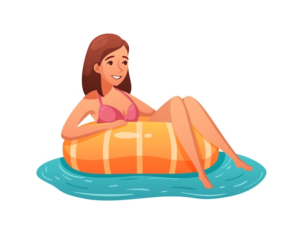 Мультфильм значок со счастливой женщиной, плавающей в камере