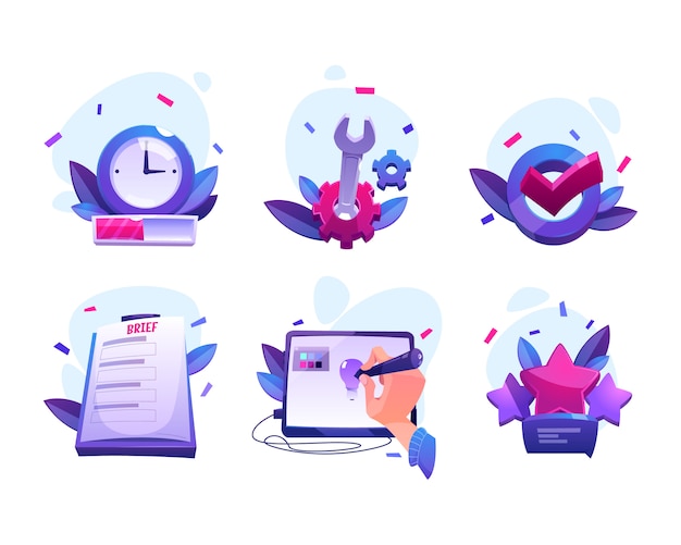 Free vector cartoon icons of designer work process