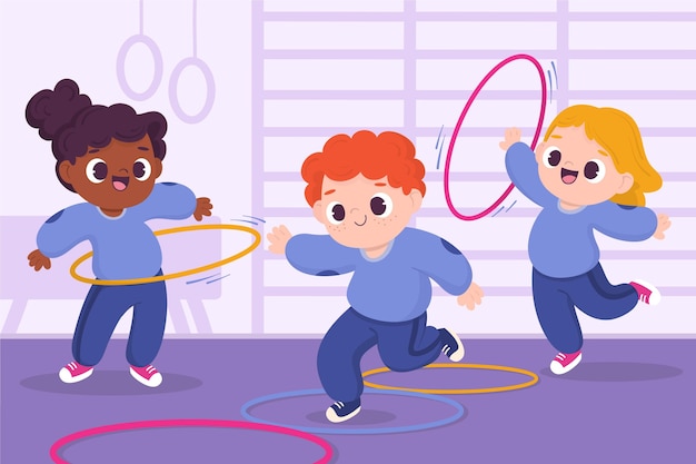 Free vector cartoon illustration of children in physical education class