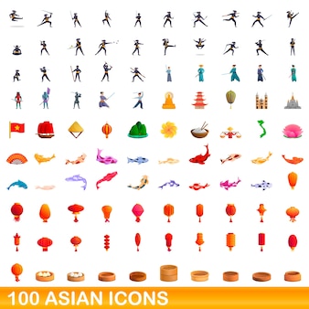 Карикатура иллюстрации азиатских иконок, изолированных на белом