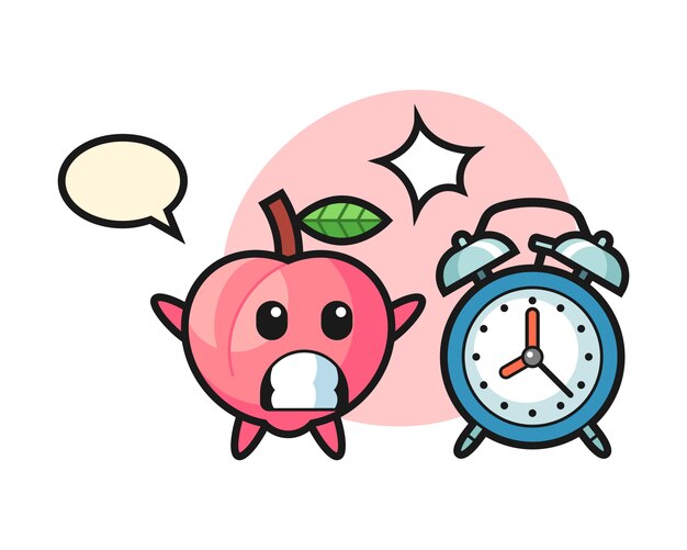 豆腐の漫画イラストが巨大な目覚まし時計 Tシャツのかわいいスタイルのデザインに驚いています プレミアムベクター