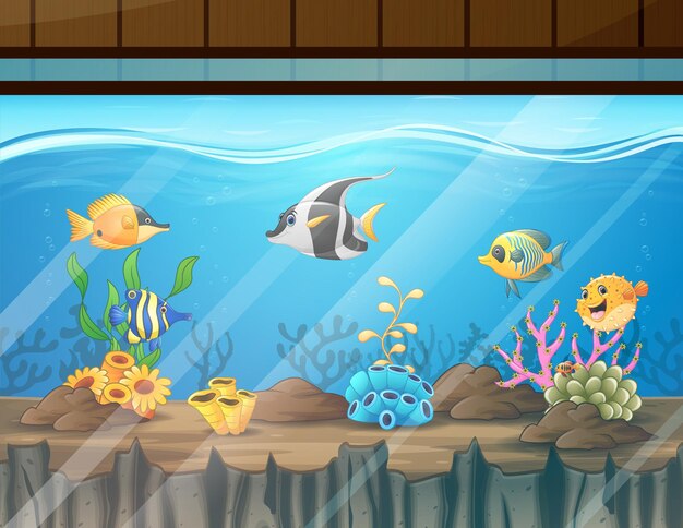 美しい水中世界の漫画の熱帯魚 プレミアムベクター