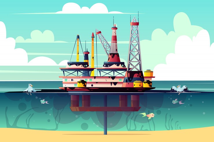 Free Vector cartoon illustration of oil rig in ocean