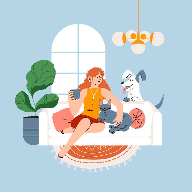 Free vector cartoon illustration of people with pets