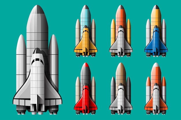 Cartoon illustration Rocket launch isolated set.