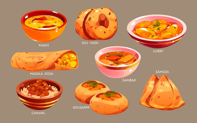 Free Vector | Cartoon indian food collection