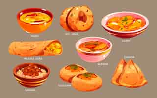 Free vector cartoon indian food collection