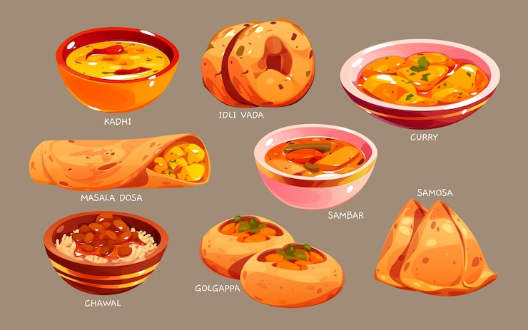Free Vector cartoon indian food collection