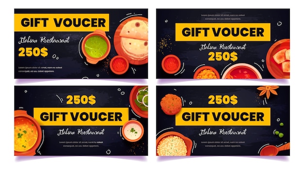 Free vector cartoon indian restaurant vouchers