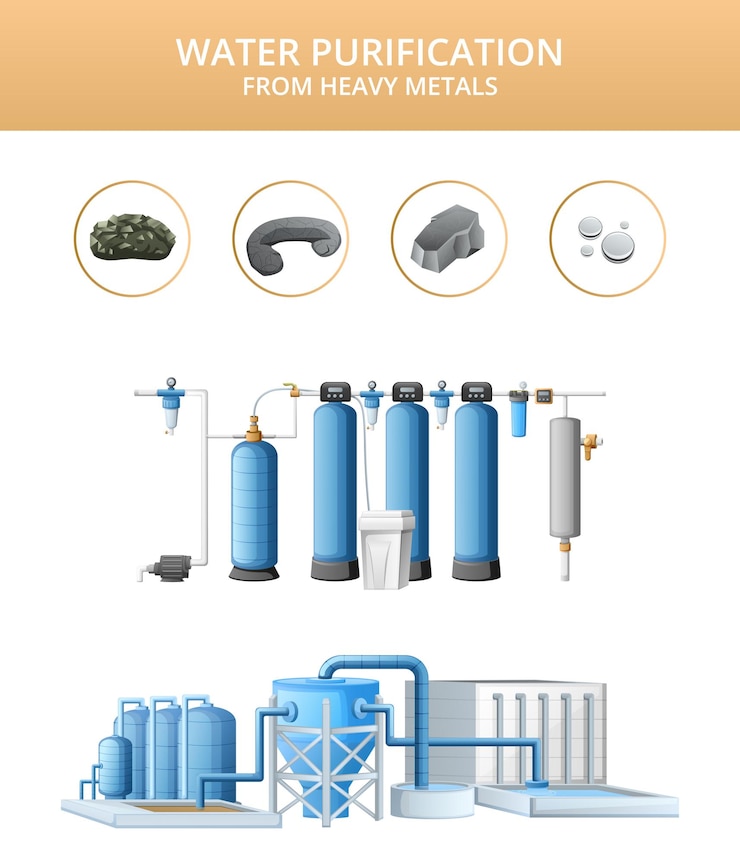 Free Vector cartoon industrial equipment for water purification from heavy metals with filtration system isolated vector illustration
