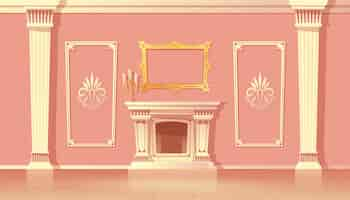 Free vector cartoon interior of luxury living room, ballroom with fireplace.