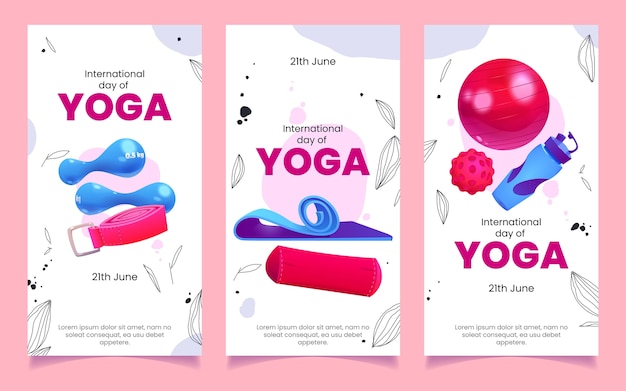 Cartoon international day of yoga banners set