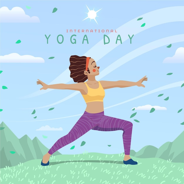 Cartoon international day of yoga illustration