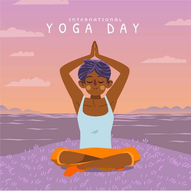 Cartoon international day of yoga illustration