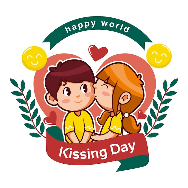 Cartoon international kissing day illustration