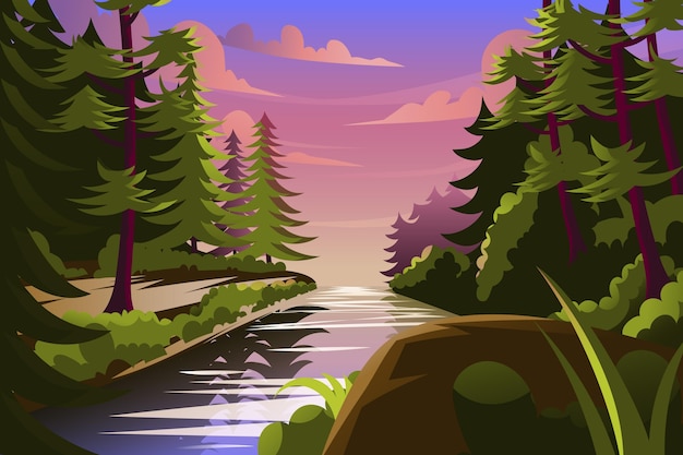 Cartoon jungle background with beautiful river