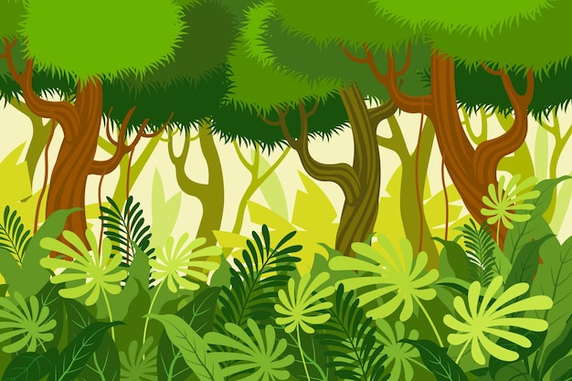 Free Vector | Cartoon jungle background with tall trees Free Vector | Cartoon jungle background with tall trees