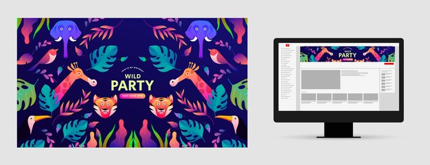 Free vector cartoon jungle birthday party youtube channel art