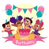 Free vector cartoon kids at a birthday party