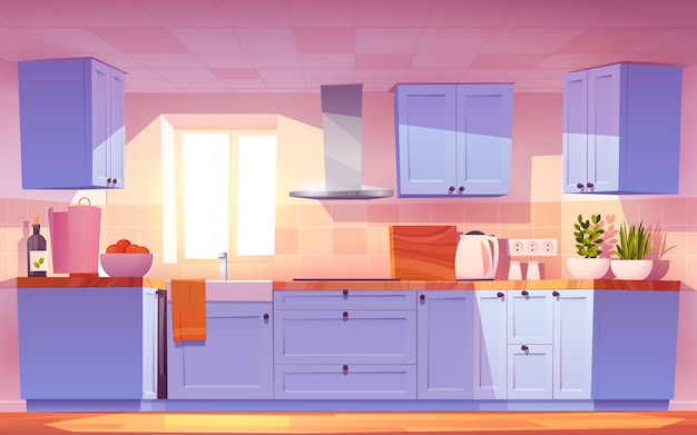 Cartoon kitchen interior illustration
