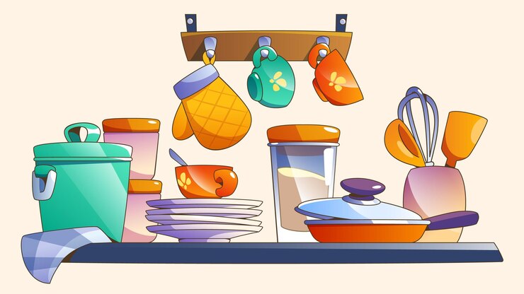 Free Vector cartoon kitchen shelf with utensil for cooking