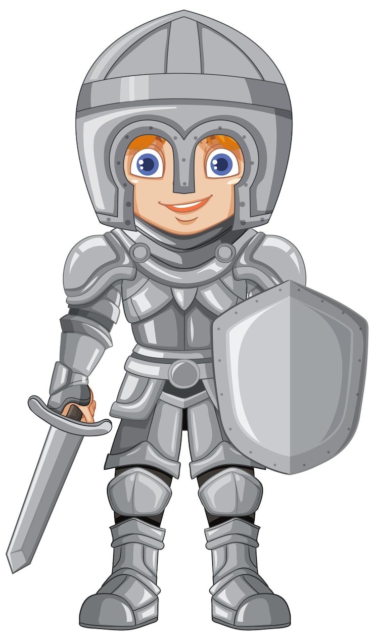 Бесплатный Вектор cartoon knight boy holding sword and shield