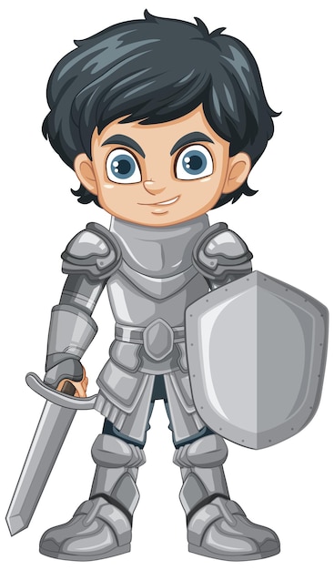 Free vector cartoon knight boy holding sword and shield