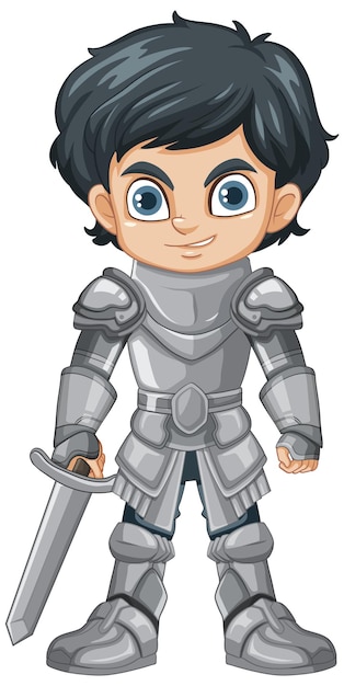 Cartoon knight boy holding sword