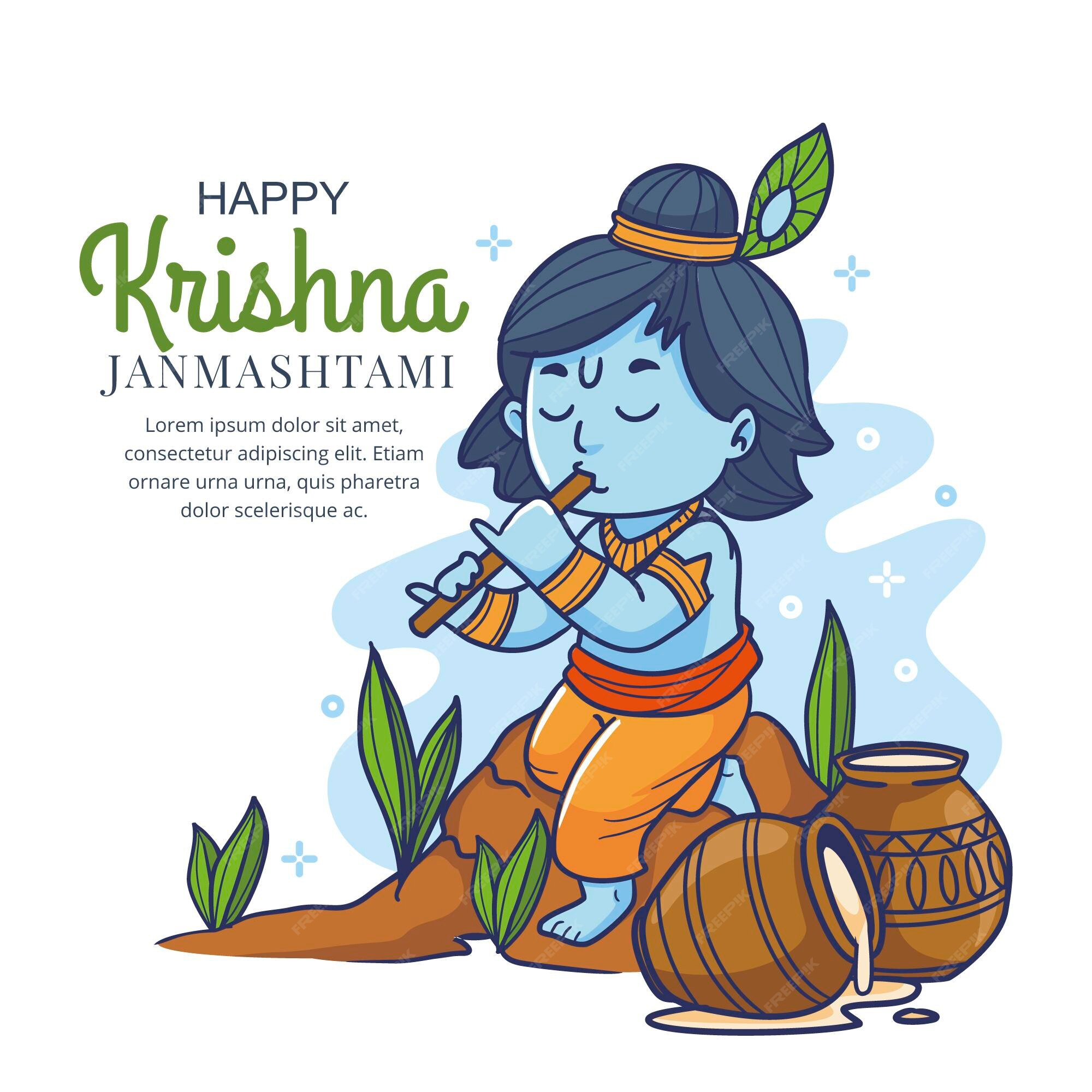 Free Vector | Cartoon krishna janmashtami illustration Free Vector | Cartoon krishna janmashtami illustration