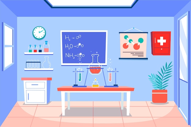 Free vector cartoon laboratory room with flask