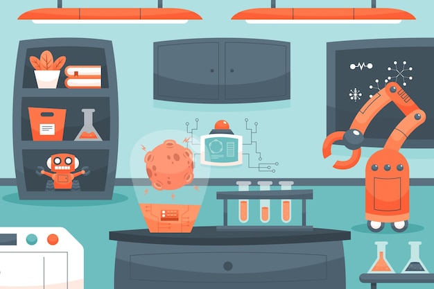 Free vector cartoon laboratory room with machines