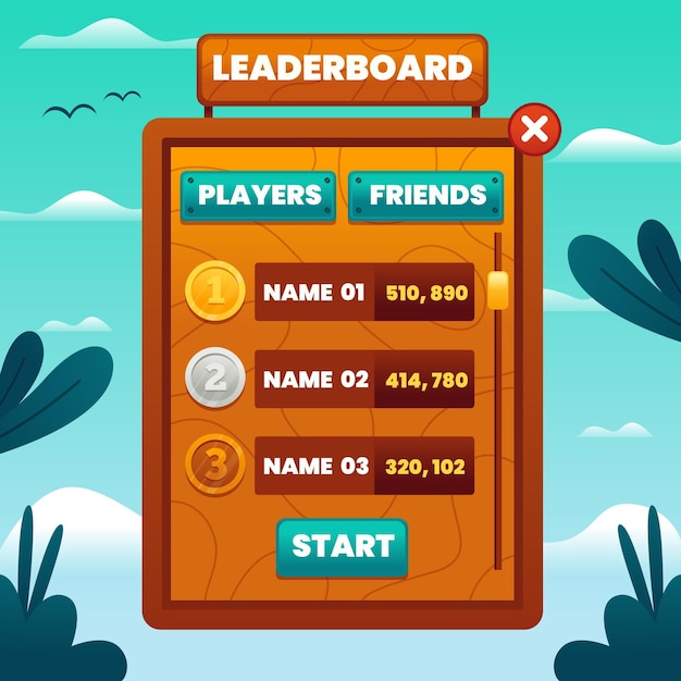 Free Vector  Creative cartoon leaderboard for game