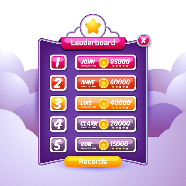 Free vector cartoon leaderboard template for game