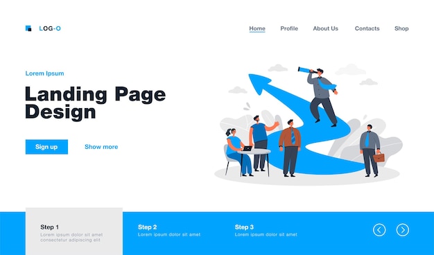Бесплатное векторное изображение Мультяшное лидерство и командная работа на целевой странице бизнес-задачи в плоском стиле