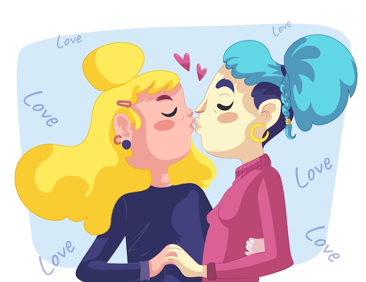Free Vector cartoon lesbian kiss illustration