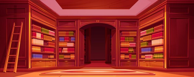 Cartoon library interior with bookshelf background