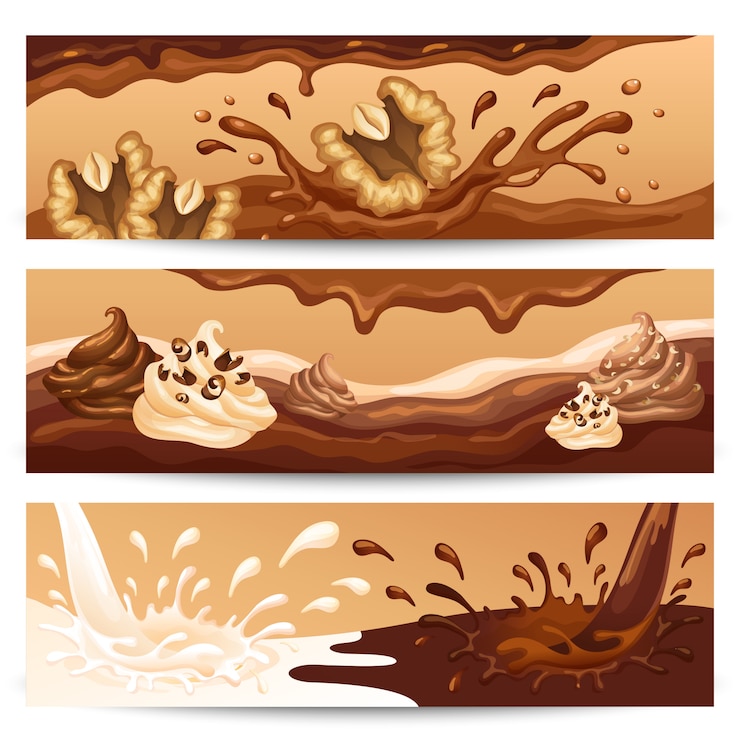 Free Vector cartoon liquid chocolate horizontal banners