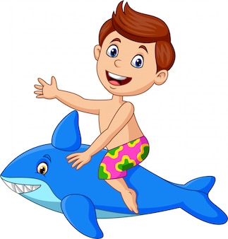 shark boy cartoon vectors pool inflatable riding psd