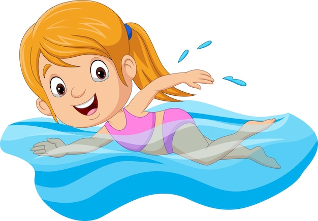 Premium Vector | Cartoon little girl swimmer in the swimming pool