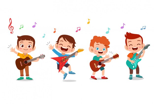 Premium Vector Cartoon Little Kids Playing Music