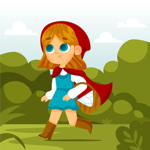 Бесплатное векторное изображение Иллюстрированный мультфильм маленькая красная шапочка