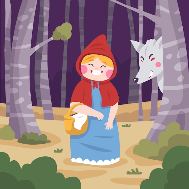 Cartoon little red riding hood illustration