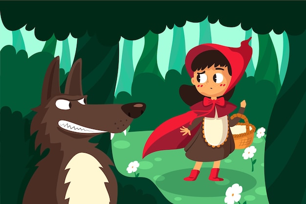 Cartoon little red riding hood illustration