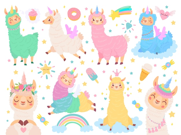 Free vector cartoon llama unicorn