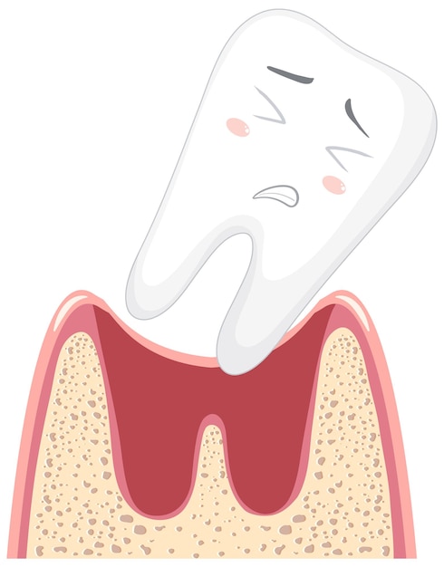 Cartoon denti sciolti in gomma su sfondo bianco