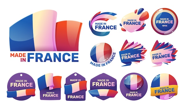 Free vector cartoon made in france stickers collection